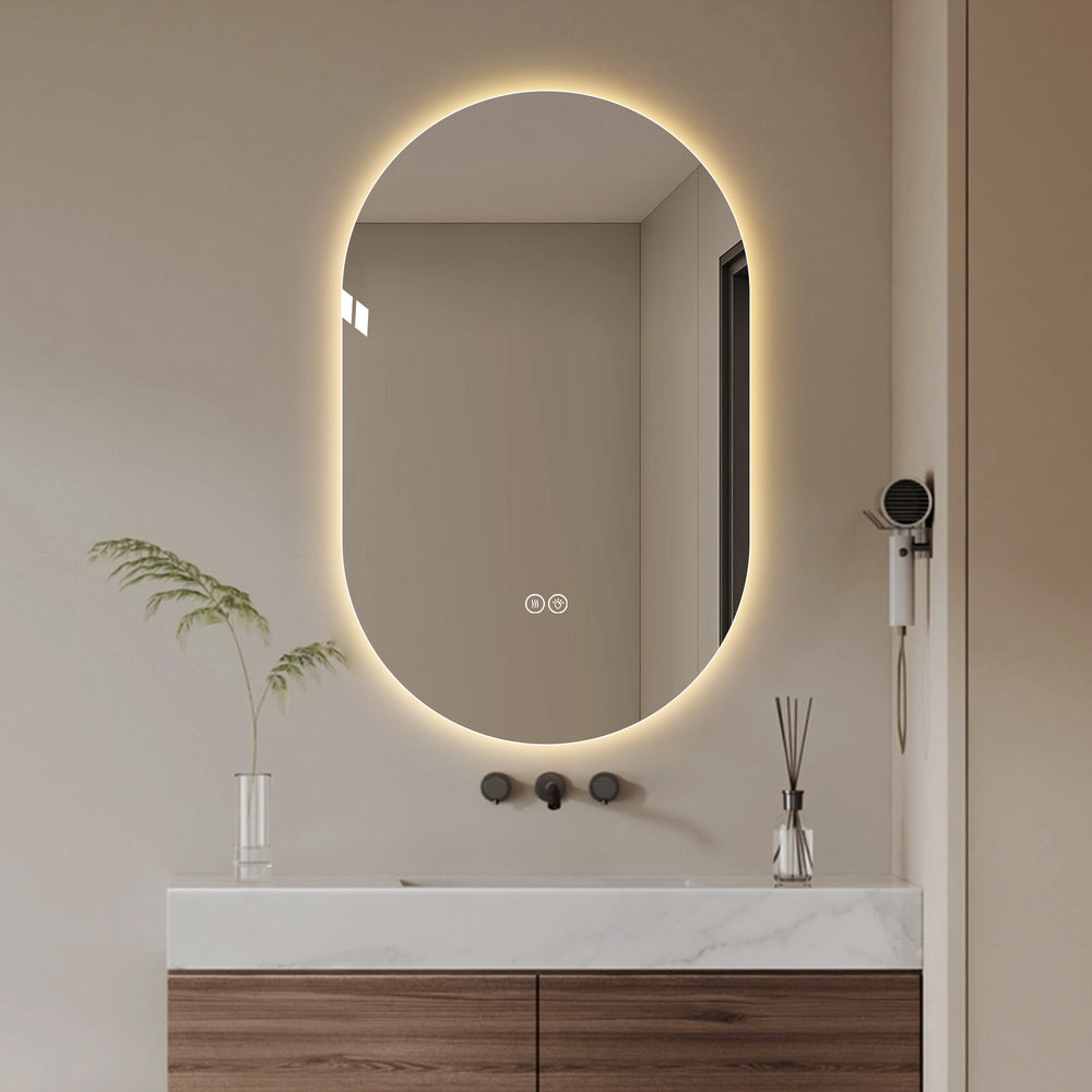 English Elm 48*30 Smart LED Touch Mirror Antique Silver – Anti-Fog, Shatter-Resistant Vanity Mirror with 3 Color Temps and Dimmable Lighting W2709P380618