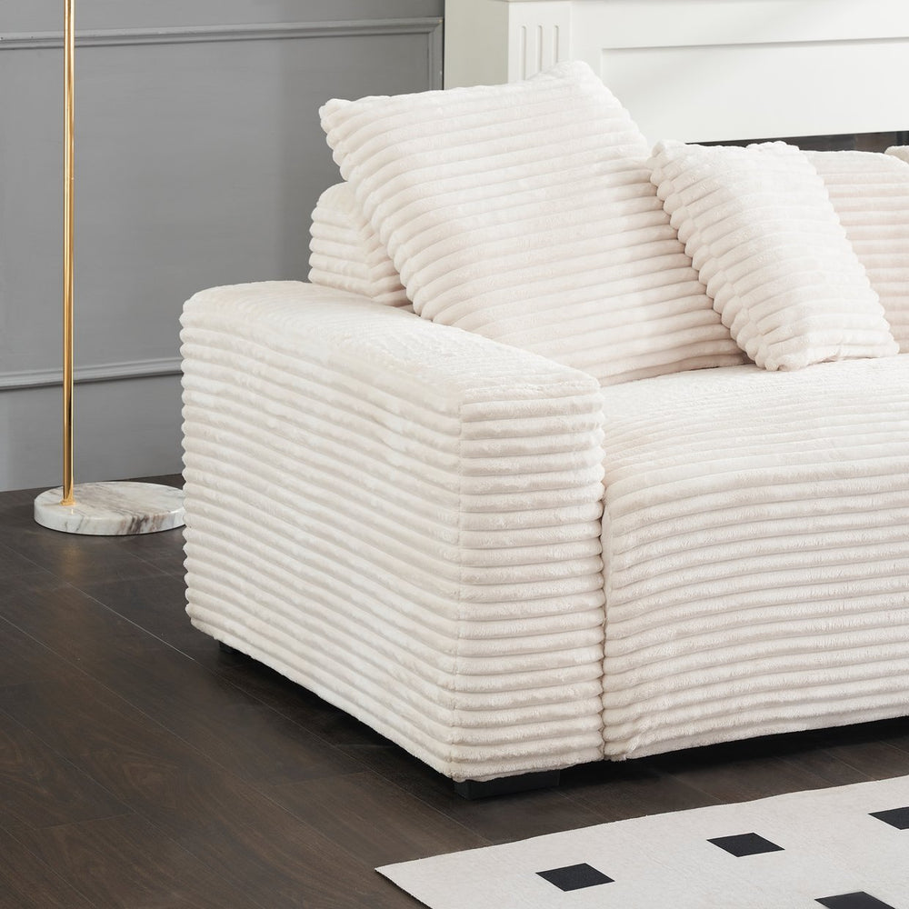 English Elm 104.72-inch 4-seat sofa with four washable throw pillows, corduroy comfort fabric, solid wood frame, 500lb capacity and modern living room style Beige W1658S00147