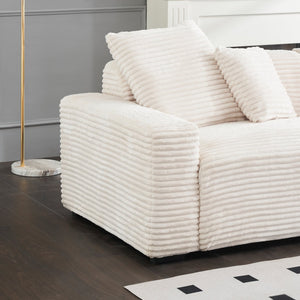 English Elm 104.72-inch 4-seat sofa with four washable throw pillows, corduroy comfort fabric, solid wood frame, 500lb capacity and modern living room style Beige W1658S00147