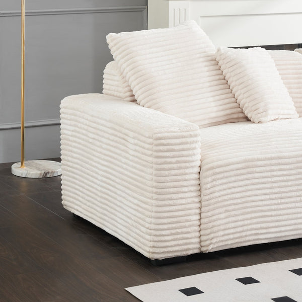 English Elm 104.72-inch 4-seat sofa with four washable throw pillows, corduroy comfort fabric, solid wood frame, 500lb capacity and modern living room style Beige W1658S00147