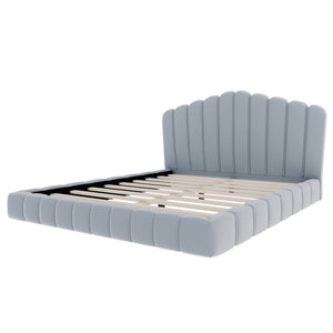 English Elm Velvet Queen Platform Bed Shell Headboard Quilted Frame Low Profile Bedroom BS701P360713C