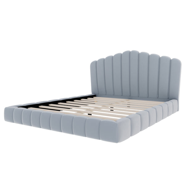 English Elm Velvet Queen Platform Bed Shell Headboard Quilted Frame Low Profile Bedroom BS701P360713C