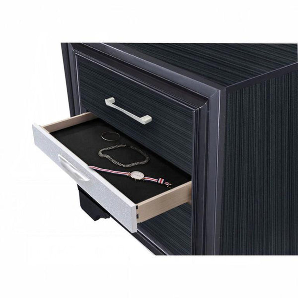 English Elm 2 Drawers And 1 Jewelry Drawer Nightstand - Elegant Black Storage With Modern Design & Organization B016P253286