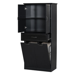 English Elm Christopher Knight Home® - Bathroom Storage Cabinet with Doors Drawer & Dual Laundry Baskets, MDF Build, Adjustable Shelf, Anti-Tip Device Black N759P243350B