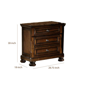 English Elm Transitional Black Wood Nightstand with Bun Legs and Three Drawer Hidden Storage B056P417108