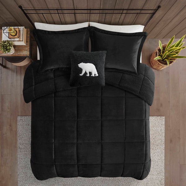 English Elm 4-piece King Sherpa Reverse Comforter Set with Hypoallergenic Fill for Bold Bedrooms B035P408272