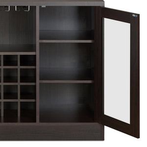 English Elm Hazen Modern Espresso Finish Wine Cabinet with 18-Bottle Rack, Stemware Holder, Shelves & Magnetic Door Espresso 53 L x 22 W x 9 H B2726P255754