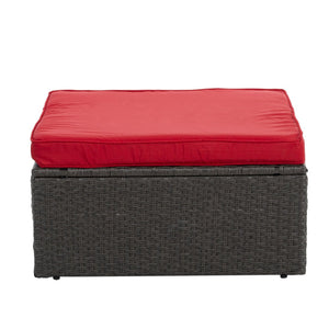 English Elm Patio 7-Piece Pe Wicker Furniture Set With Lounger Sofa, Plush Cushions & Tempered Glass Table W1703S00030-GIGA