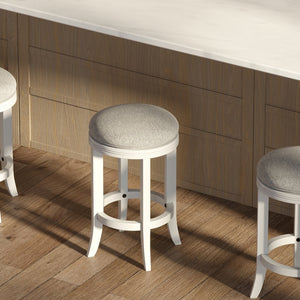 English Elm 26in. Backless Swivel Counterstool Solid Wood Farmhouse Seat Distressed Finish Kitchen White B2751P436426