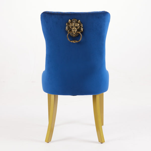 English Elm Mid-Century Tufted Velvet Dining Chair with Lion Head Ring, Nailhead Trim, Solid Wood Legs Blue W1143P193169