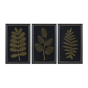 Martha Stewart N/A MT Lily Pond Gold Metallic Leaf Panel Framed Graphic Wall Decor 3-Piece Set MT95G-0081 Black/Gold