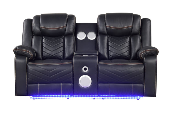 English Elm Challenger Power Reclining Loveseat with Bluetooth Speakers, USB Charging, LED Base Lighting & Console Black B009P294748