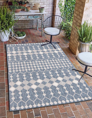 Unique Loom Outdoor Trellis Traliccio Machine Made Trellis Rug Blue, Ivory/Gray 9' 0" x 12' 2"