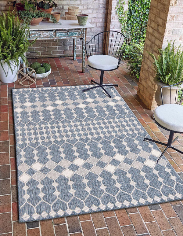 Unique Loom Outdoor Trellis Traliccio Machine Made Trellis Rug Blue, Ivory/Gray 9' 0" x 12' 2"