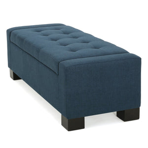 English Elm Christopher Knight Home® - GUERNSEY Ottoman Bench with Tufted Waffle Stitch Fabric, Hidden Storage & Birch Legs for Living Room Navy Blue 67220.00F