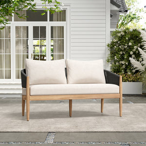 English Elm Christopher Knight Home® - Verona Outdoor Acacia Wood Loveseat With Beige Cushion & Black Rope Accents For Stylish Patios N775P309257B
