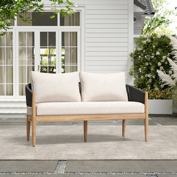 English Elm Christopher Knight Home® - Verona Outdoor Acacia Wood Loveseat With Beige Cushion & Black Rope Accents For Stylish Patios N775P309257B