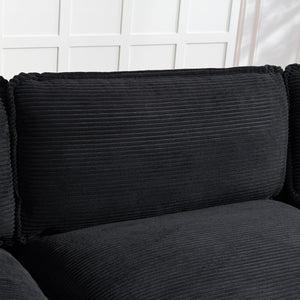 English Elm Modern Black Corduroy L-shaped Sectional with Ottoman for Spacious Living Rooms W2715P382263