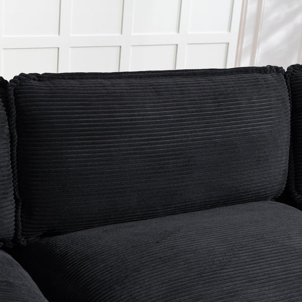 English Elm Modern Black Corduroy L-shaped Sectional with Ottoman for Spacious Living Rooms W2715P382263