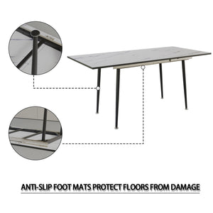 English Elm 47"-63" Extendable Marble Print Dining Set Four Suede Chairs Modern White Mdf Table W2189S00929