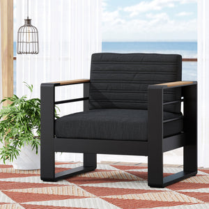 English Elm Christopher Knight Home® - GIOVANNA Club Chair - Black Aluminum Outdoor Seating with Water-Resistant Cushions & Slat Design 71734.00BLK