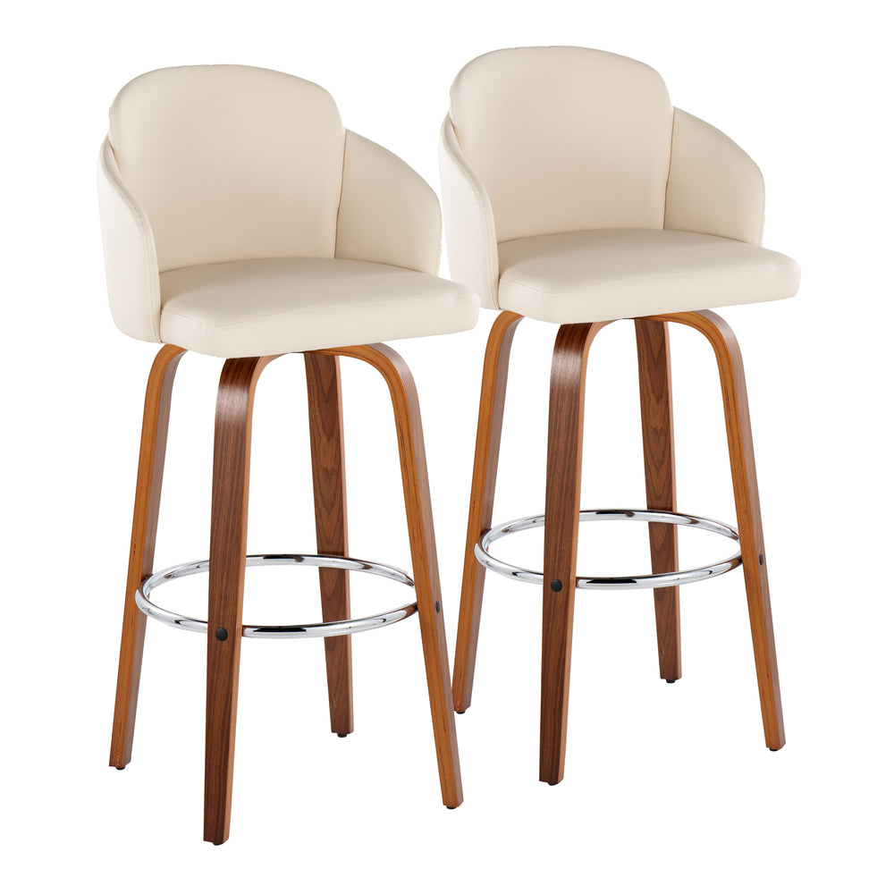 English Elm Fixed-height Mid-century Barstools with Walnut Legs and Grey Upholstered Seats Set B202S01903