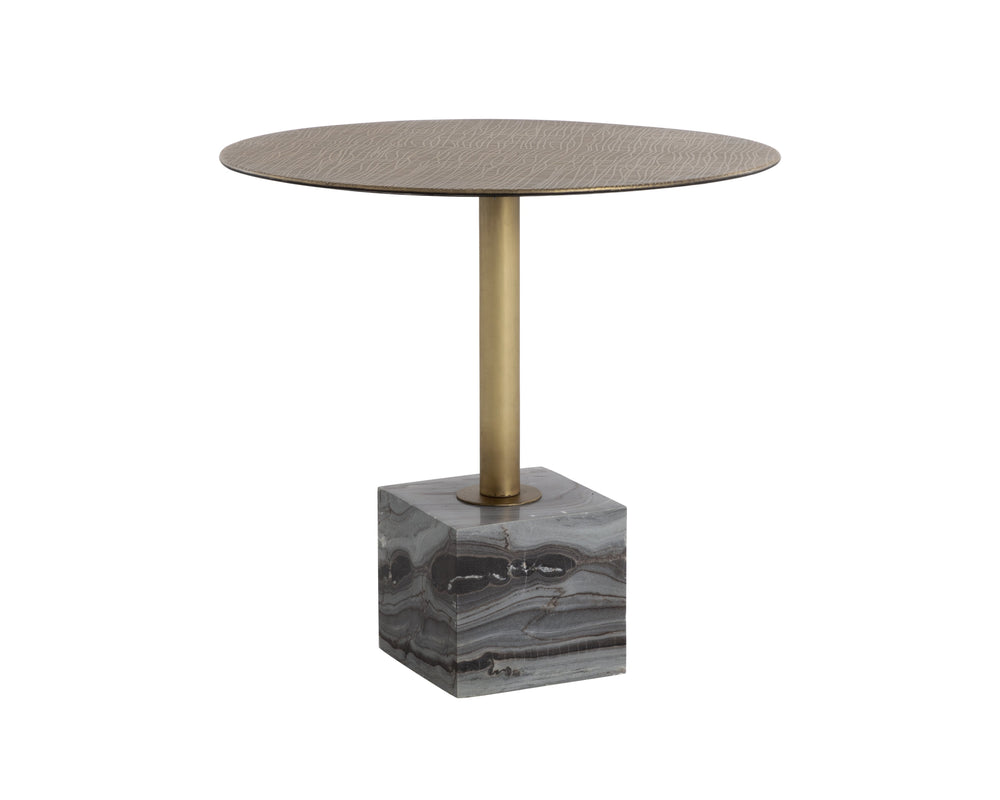 Sunpan Kata 32" Bistro Table - Elegant Brass Frame with Unique Mesh Top and Luxurious Marble Base Design Grey Marble
