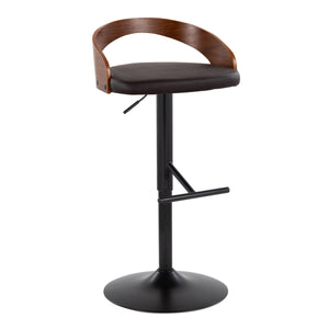 English Elm Grotto Adjustable Barstool Set Of 2 - Stylish Black Metal, Walnut Wood & Brown Faux Leather Swivel Comfort B202S00922