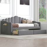 Twin Upholstered Daybed w/ 2 Drawers, Velvet Sofabed, USB Charging Ports, Gray