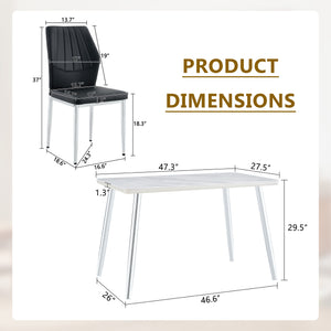 English Elm Table and Chair Set Marble Glass Top with Silver Legs Four Seat Dining Vignette W1151S04640