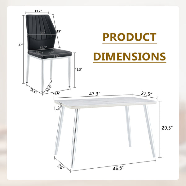 English Elm Table and Chair Set Marble Glass Top with Silver Legs Four Seat Dining Vignette W1151S04640