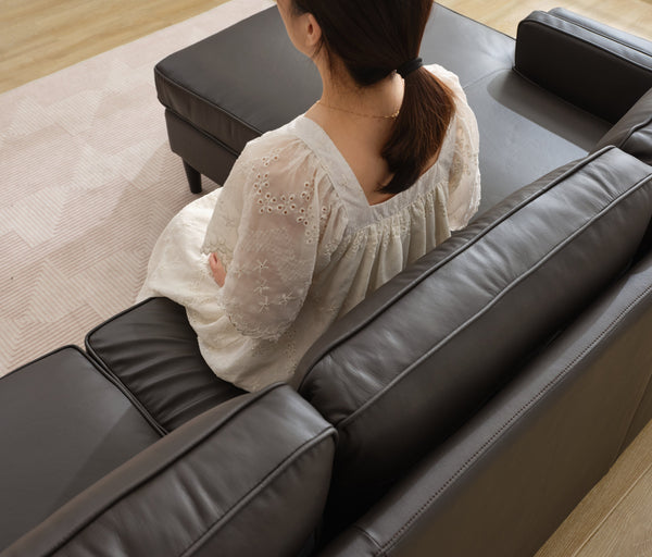 English Elm 94.5 Inch L-Shaped Genuine Leather Sofa With Left Chaise Lounge - Modern Espresso Elegance For Home W791S00023