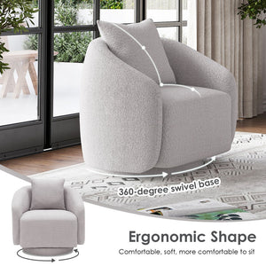 English Elm Swivel Barrel Armchair in Teddy Fabric with Lumbar Pillow and Solid Wood Legs Gray T3623P430693