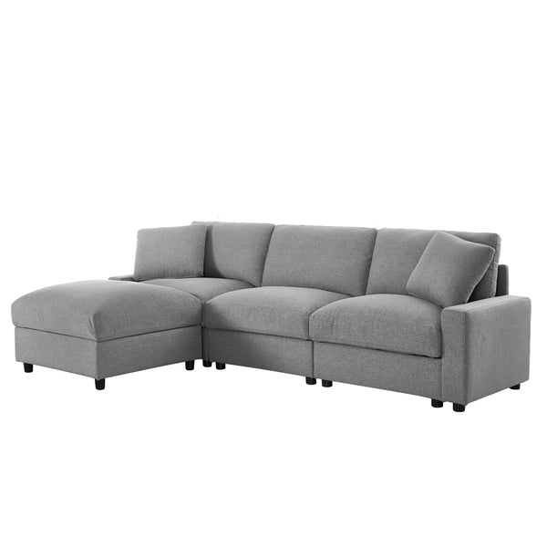 English Elm 103.54" L-shaped Modular Sectional with Ottoman Storage Polyester Cloud Sofa Grey W1669S00049