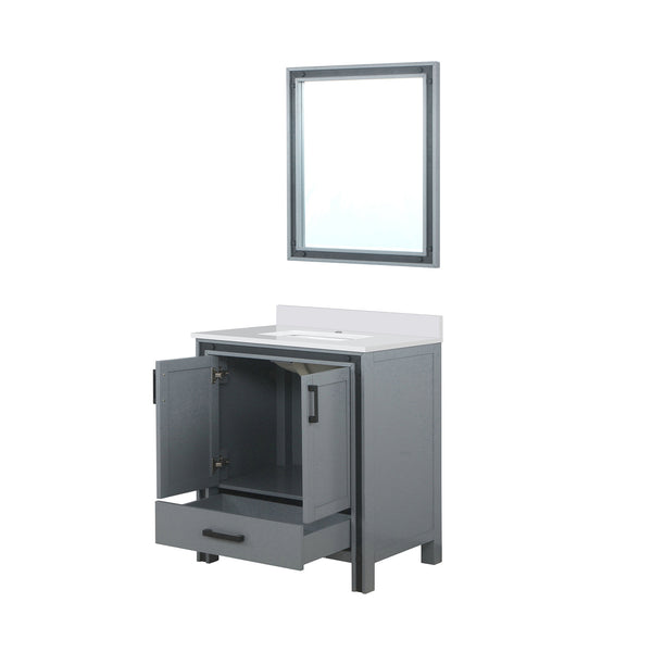 English Elm Dark Grey Bath Vanity Set With Cultured Marble Top, Soft-Close Storage & Coordinating Mirror - 30" W B2731S00809