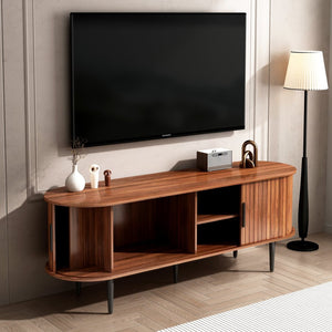 English Elm Tv Stand, 55" Walnut Mid-Century Modern Console With Storage, Sliding Door & Stylish Design For Home W2641P329198-GIGA