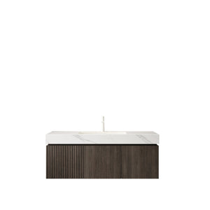 English Elm Muri Floating Bathroom Vanity Plywood Cabinet Sintered Stone Top Espresso Finish W2615S00459