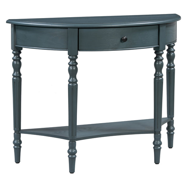 English Elm Trexm Farmhouse Half Moon Entryway Console with Drawer Open Shelf Pine Legs Navy N715P383795M