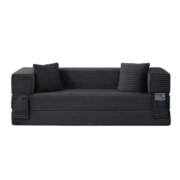English Elm Modern Cord Fabric Convertible Sofa Sleeper Low Profile Square Frame for Apartments Dark Gray W3396P439849