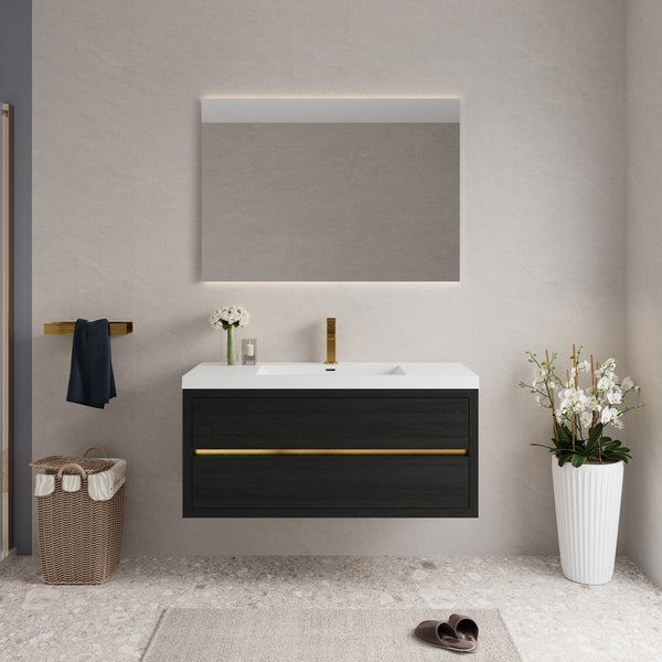 English Elm 48" Floating Bathroom Vanity Espresso Wood Stone Resin Sink Soft Close Storage W1573P388443