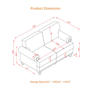 English Elm 59.5" Modern Classic Loveseat Sofa with Storage, Solid Wood Frame, Coil Springs & Removable Covers Brown W1097S00176
