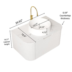 English Elm Dina 30" Wall-Mounted Bathroom Vanity With Elegant Round Sink, Soft-Close Drawers & Stone Design W2615S00156