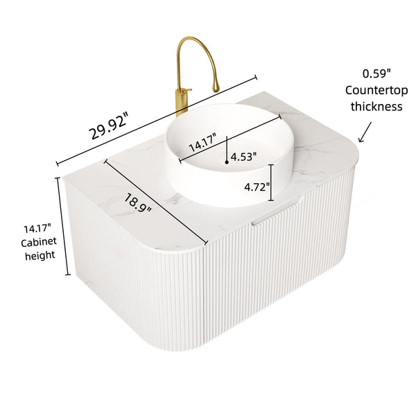 English Elm Dina 30" Wall-Mounted Bathroom Vanity With Elegant Round Sink, Soft-Close Drawers & Stone Design W2615S00156