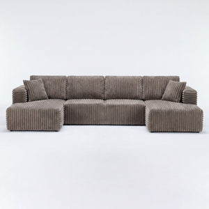 English Elm U Shape Modular Sectional Sofa Corduroy Upholstered Minimalist Living Room Couch Khaki W1919S00017