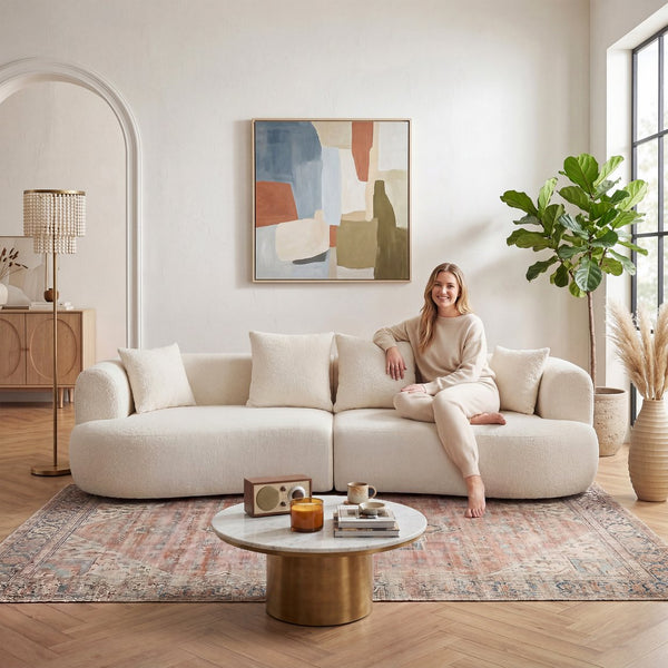 English Elm Modern Arc Sectional Sofa with Boneless Foam Deep Seats for Open Concept Living Rooms White W3728S00011