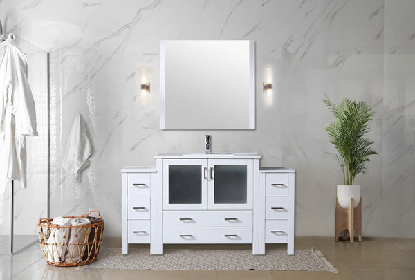 English Elm White 60" Single Bath Vanity with Side Cabinets, White Ceramic Top, Soft-Close Drawers & Faucet Set B2731S01206