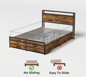English Elm Queen Storage Bed Frame with 8 Drawers, LED RGB Headboard, USB Charging, Metal Platform, Noise-Free Stability W2129P269875