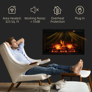English Elm Homcom 27" Retro Electric Fireplace Insert With Remote Control, Realistic Flame & Adjustable Heat W2225P249862