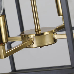 English Elm 18" Modern 8-Light Geometric Pendant Chandelier, Industrial Metal Frame, Adjustable 60" Drop, Stylish Lighting Black+Gold W2312P374788