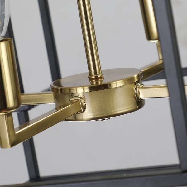 English Elm 18" Modern 8-Light Geometric Pendant Chandelier, Industrial Metal Frame, Adjustable 60" Drop, Stylish Lighting Black+Gold W2312P374788